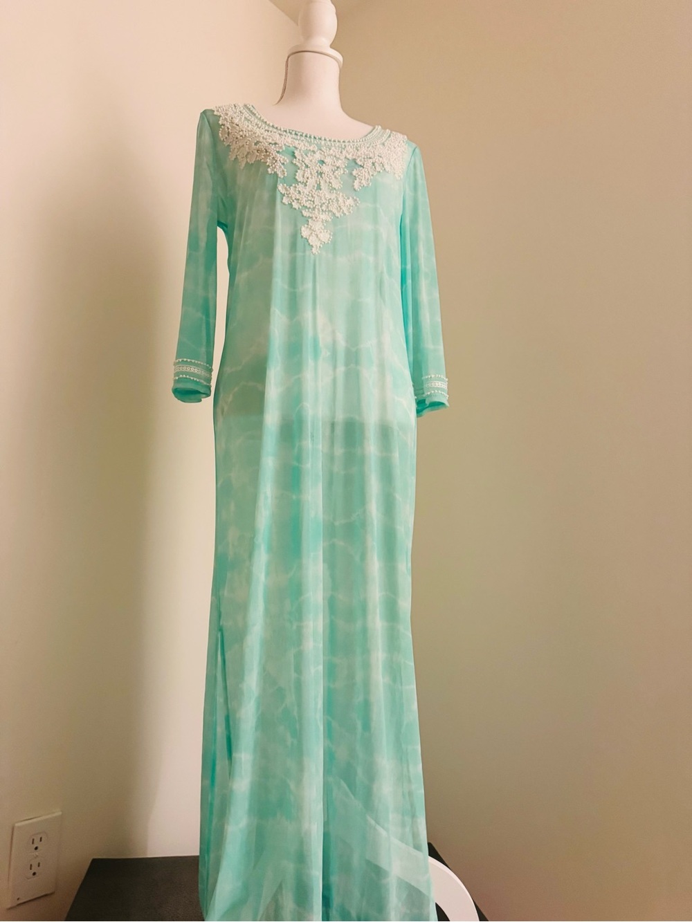 Aqua Swim Cover Up with White Beaded Neckline